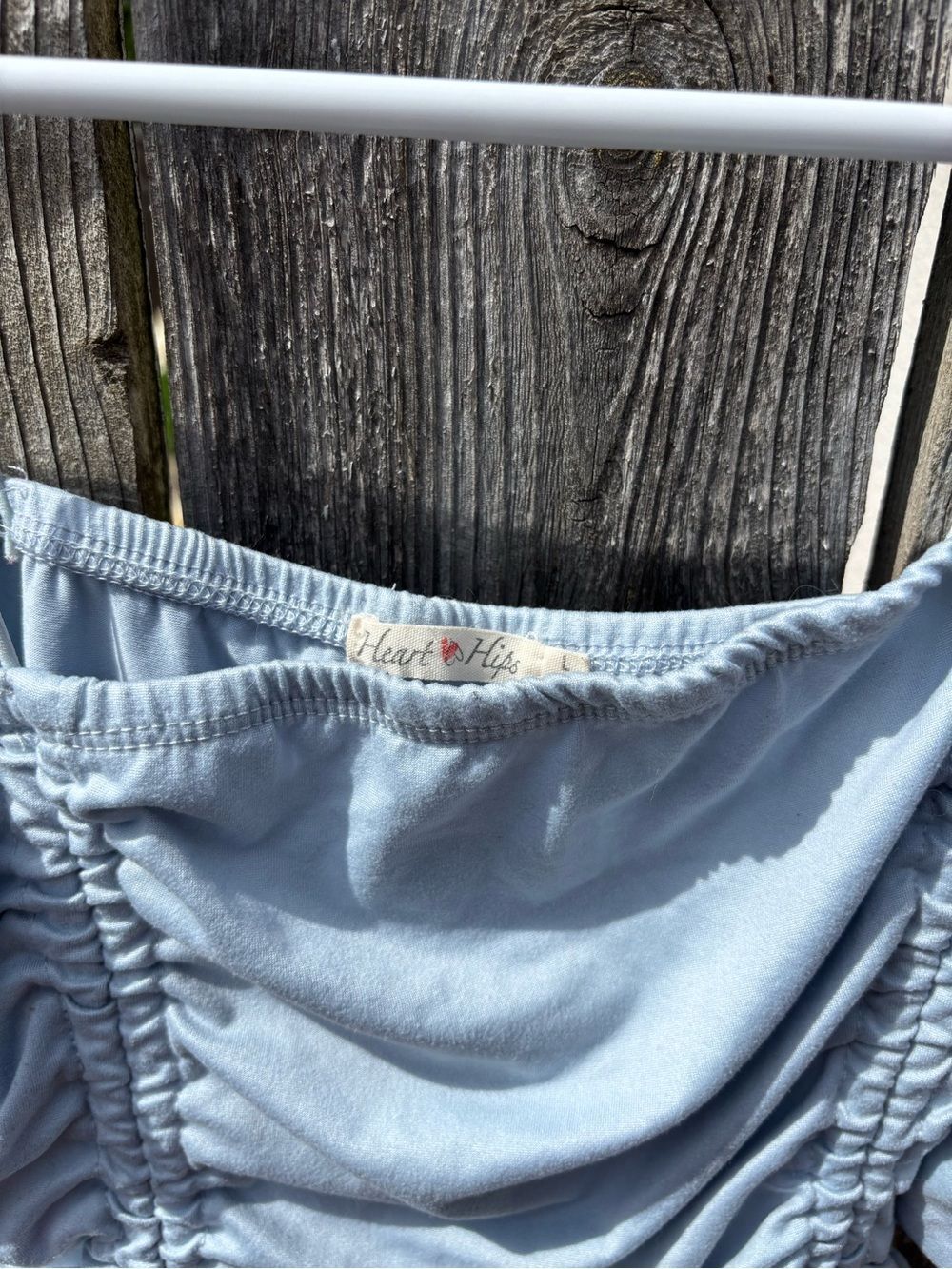 Heart & Hips Light Blue Ruched Drawstring Crop Top - Picture 4 of 4